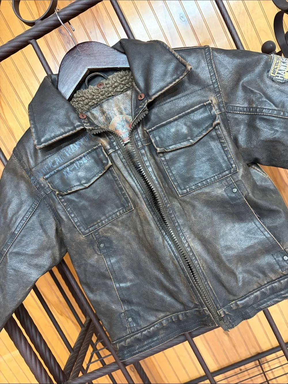 Hawke & Co Toddler Adventure Legends Faux Leather Sherpa Bomber Jacket 4T. *FLAW